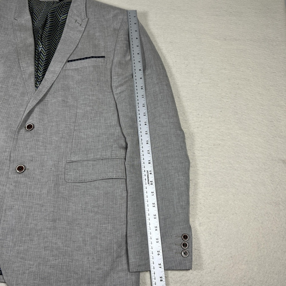 Ted Baker Herringbone‎ Blazer Mens 6 44L Sport Coat Tall Fit Gray Linen Cotton - Picture 9 of 14